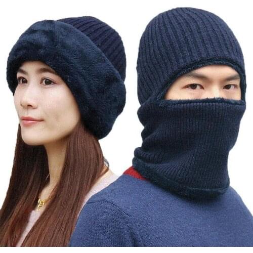 2 In 1 Winter Warm Plush Knitted Hat Male Woman Cycling Bicycle Thermal Mask Scarf Outdoor Windproof Warm Hood Hat Ski Cap Scarf