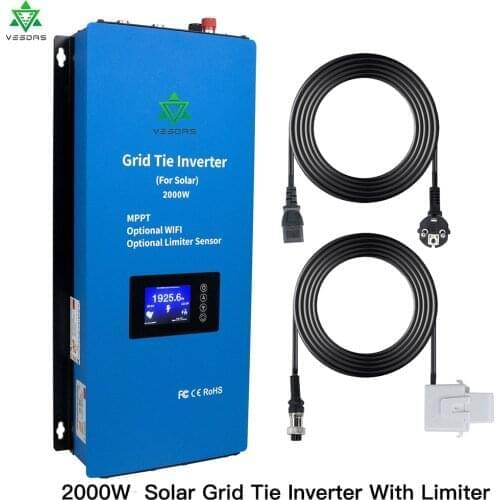 2000W Battery Discharge Power Mode/MPPT Solar Grid Tie Inverter with Limiter Sensor DC 45-90V AC 220V 230V 240V PV connected