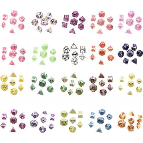 7 Pieces Metal Polyhedral Dice D4 D6 D8 D10 D12 D20 Set Role Play Game