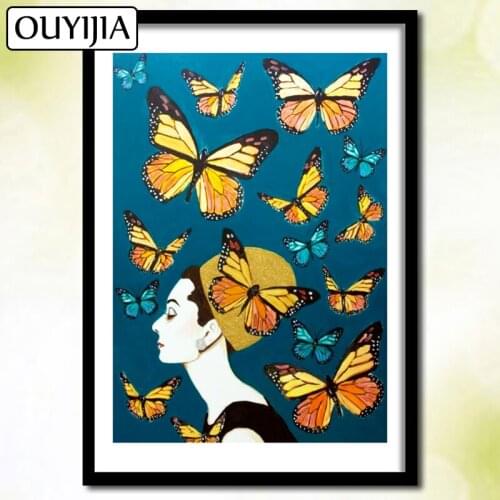 Butterfly Flower Hepburn OUYIJIA 5D DIY Diamond Painting Full Square Animal Bird Diamond Embroidery Mosaic Picture Of Rhinestone