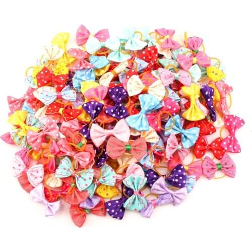 10Pcs/lot Small Dog Bows Hair with Rubber Band Pet Puppy Grooming Products Mix Colors Varies Patterns Dogs Cats Accessories