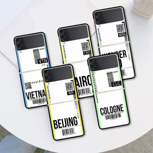 Fly Ticket Usa City London Paris Tokyo Case For Samsung Galaxy Z Flip 3 5G Funda ZFlip3 Luxury Black PC Hard Phone Coque Shell