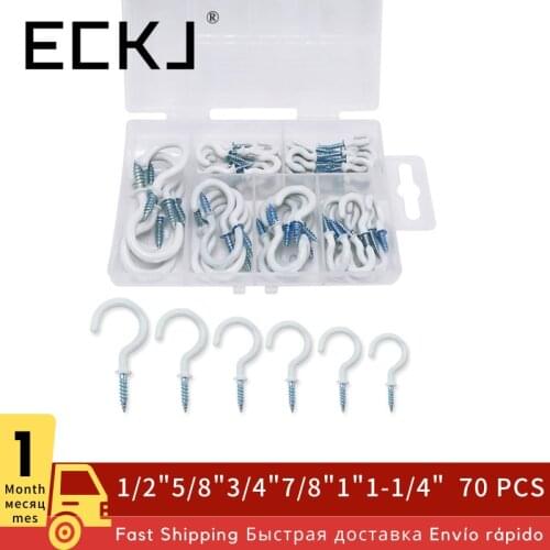 ECKJ 70pcs/set 6 Size Hook Screw for Hold Cup Plastic Coated Hanger Kitchen Hooks Iron Mark Screw Hooks