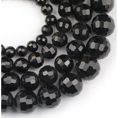 YHBZRET Faceted Black Glass Beads 6/8/10/12MM Round ball Loose beads for Jewelry bracelet necklace making DIY Accessories