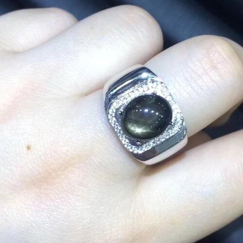Natural balck starlight star sapphire Ring S925 Silver Natural gemstone Ring Fashion Luxurious square men Womens party Jewelry