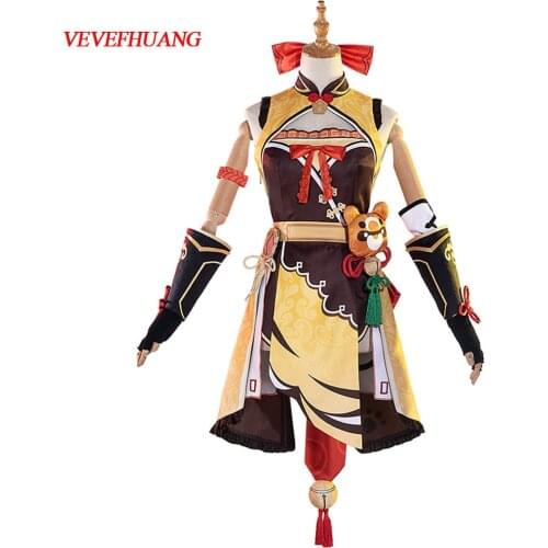 VEVEFHUANG Kосплей Game Genshin Impact Xiangling Cosplay Costume Head Chef Outfit Halloween Carnival Uniforms Xmas парик