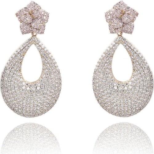 Cubic Zircon Flower Earrings for Wedding, Crystals Dangle Earring for Bride, Women Girl Gift CE10913