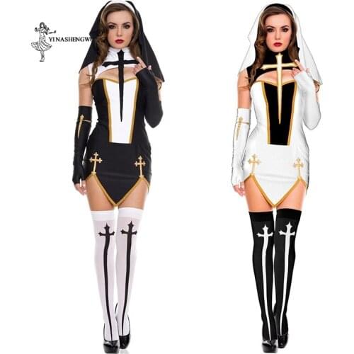 Halloween Cosplay Costumes Sexy Nun Costume Set Adult Women Movie Nun Uniform thanks Party Dress For Lady Stage Performance