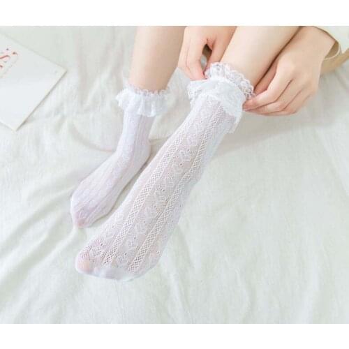 1 pair Fashionable and cute heart-shaped jacquard calf socks hollow net stockings lace socks breathable