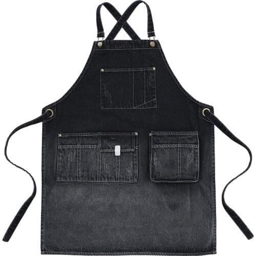 Customized personalized fashion denim apron kitchen stain resistant restaurant coffee milk tea shop creative work clothes