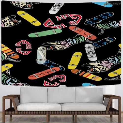 Skateboard Hip Hop Wall Tapestry Illustration Collection 3D Print Fabric Tapestry for Living Room Hippie Macrame Tapestry Decor