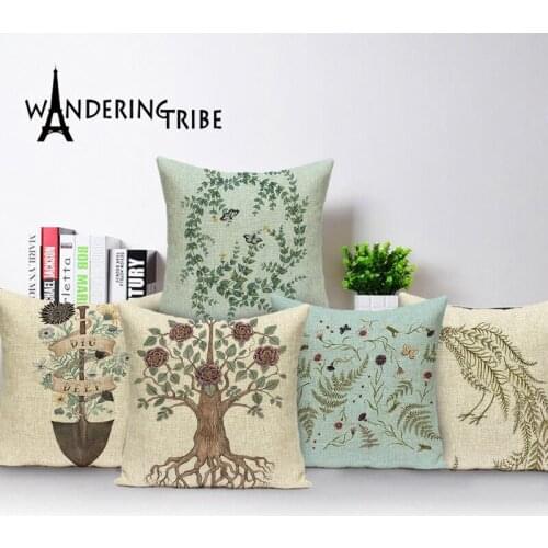 Flower Pillow Cover Farmhouse Decor Chair Covers Rabbit Cat Decorative Cushion Linen Throw Pillows 45 X 45 Cm Tree Flora Cojin