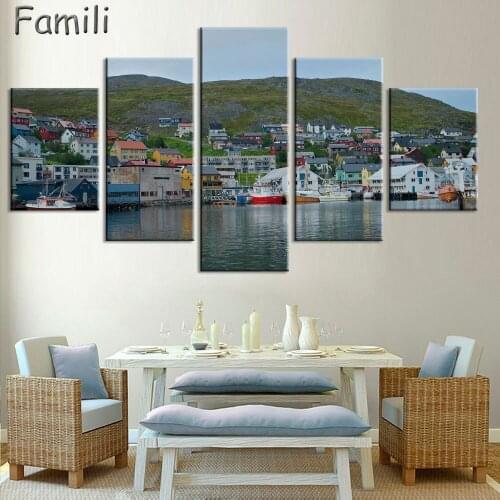 New 5 Pieces Canvas Art Canvas Paintings HD New Norway Harbor Decorations For Home Wall Art Prints Canvas,decorative pictures