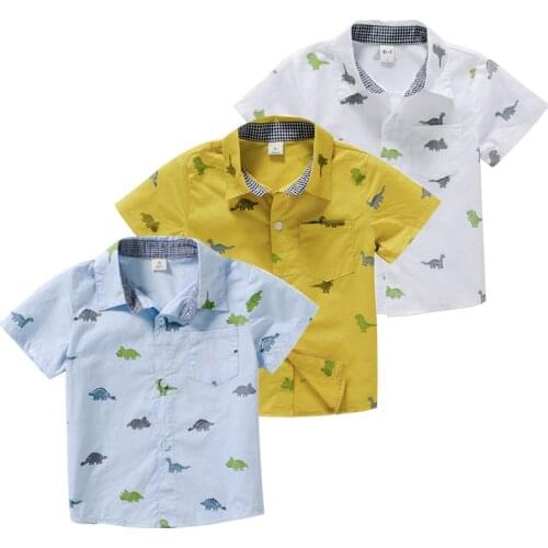 Teenage Boys Clothes Summer New Casual Baby Boys Short Sleeve Cartoon Print Turn-down Collar Shirts Kids Soft Cotton Tops