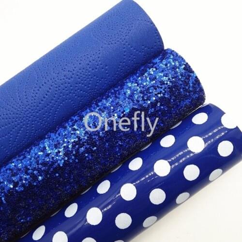 Onefly 21X29CM Loyal Blue Glitter Leather, Dots Printed Faux Leather Sheets For Bow DIY handbags shoes DQ018