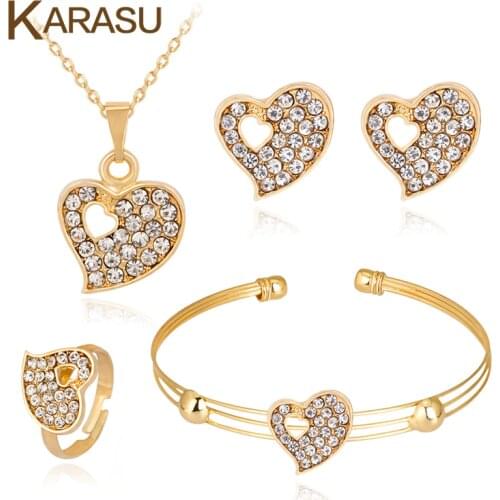 Double Hearts Pretty Pendants Necklace Earrings Ring Bracelet Bridal Women Girls Child Fashion Jewelry Sets Accessories
