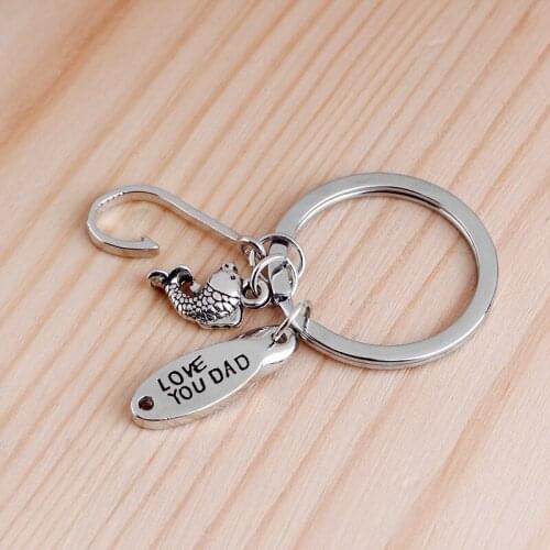 Fathers Day Gift Key Chain of High Qulity Letter LOVE YOU DAD and Fish Fishhook pattern