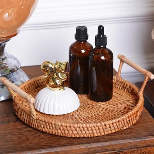 Rattan Tray Hand-Woven Convenient to Use Round Fruit Snacks Storage Basket for Living Room Fruit Storage Basket