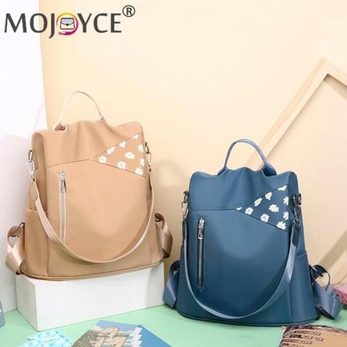 Vintage Women Daisy Printing Anti-theft Backpack Portable Oxford Cloth Waterproof Knapsack Fashion Solid Color Large Cpacity Bag
