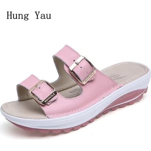 Women Sandals 2018 Summer Genuine Leather Shoes Woman Flip Flops Wedges Non-slip Fashion Platform Female Slides Ladies Shoes