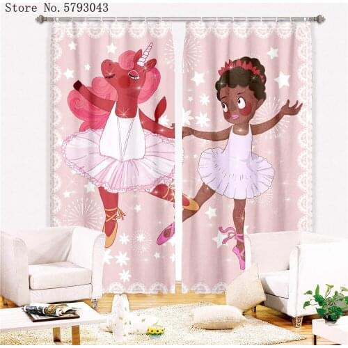 African Girls Window Curtains 2 Panels Ballet Dance Window Treatment Animals 3D Print Cartoon Window Drapes Dropshipping Decor