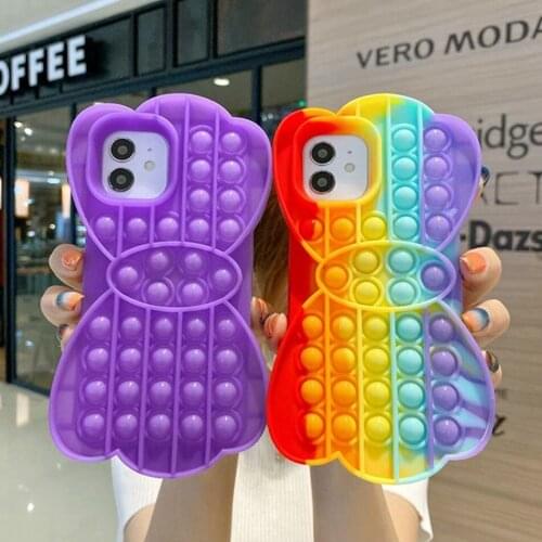 Silicone Phone Case For iPhone 12 11 Pro Max Mini SE 2 XR XS X 7 8 Plus Case Reliver Stress Fidget Toys Push Bubble Cover Funda