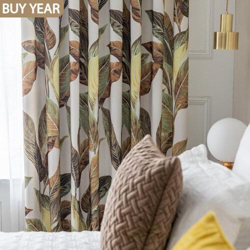Modern Curtains for Living Dining Room Bedroom Simple Double-sided Blackout Leaf Printing Curtain Finished Product Customization