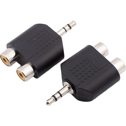 High Quality Black M/F Connector 3.5mm Stereo Male Jack Out Plug To 2 RCA Female Splitter Adapter 10pcs/lot