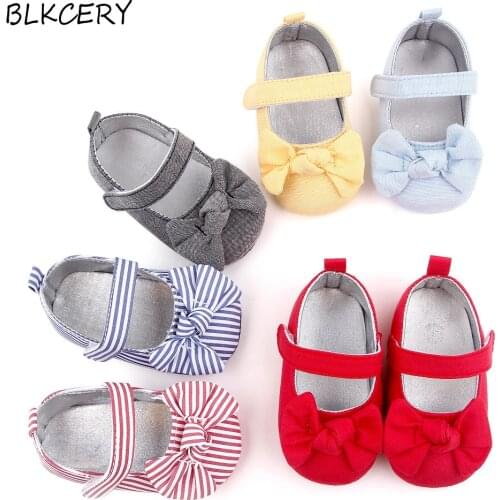 Newborn Baby Girl Shoes 1 Year Old Fashion Striped Bows Footwear Toddler No-slip Loafers Infant for Walking Crib Shoes Doll Gift