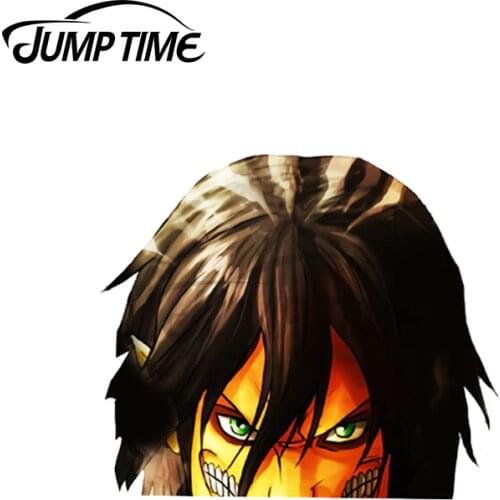 Jump Time 13 x8.6cm For Eren Yeager Titan Peeker Funny Car Stickers Scratch-Proof Decal Personality Creative Car Protector Decor