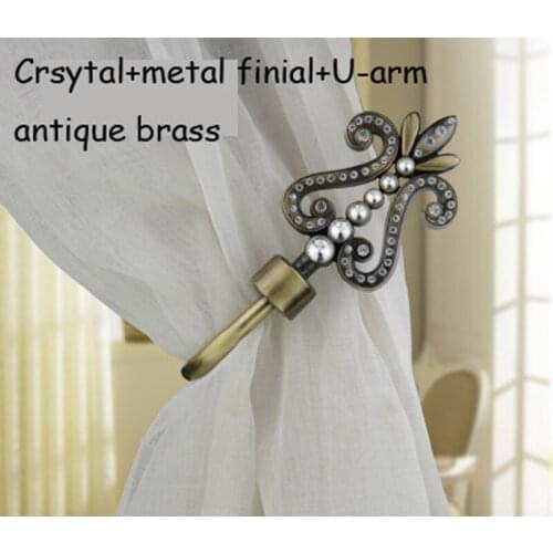 High quality eco-friendly plated process metal U-arm+crystal finial curtain hooks tieback holdback can order mixed by color