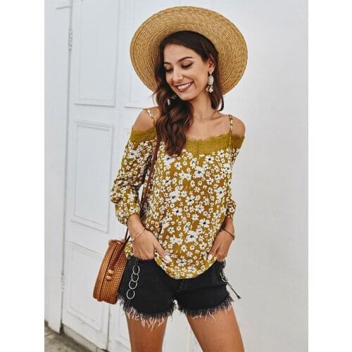 Women Boho Floral Off ShoulderTops Ladies Summer Holiday Blouse Vest Loose Lace Patchwork Shirts