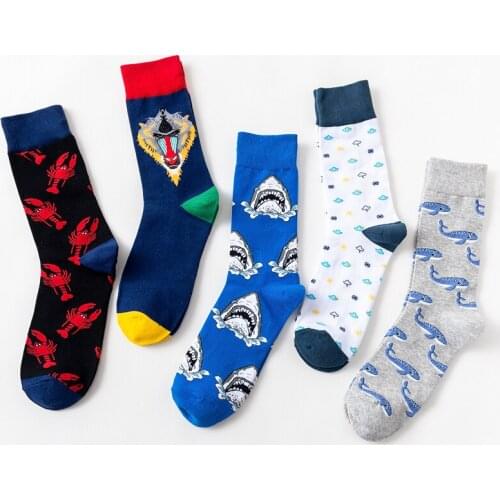 Women Socks Funny Cute Cartoon Sea Animals Shark Lobster Dophin Adult Casual Crew Socks Creative High Quality Cotton Sock
