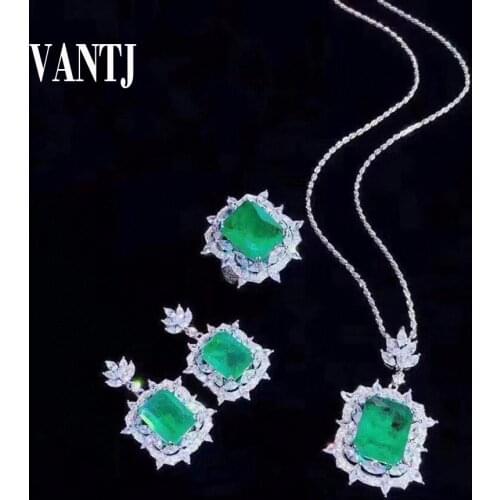 Created Emerald Jewelry Sets Sterling 925 Silver Syn.Gemstone for Women Anniversary Party Classic Fine Jewelry Gift Wholesale