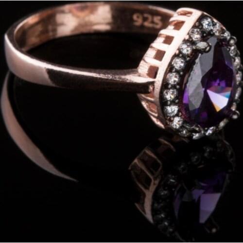 Drop Model White Zircon Gemstone Women Ring Purple Amethyst Stone Ring Wedding Engagement Promise Gifts 925K Silver