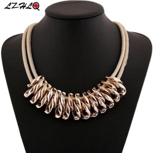 LZHLQ Brand Women Plated Metal Necklaces Geometric Pendant Rope Chain Clavicle Necklaces Trendy Maxi Collier Jewelry Statement