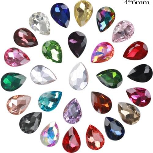 4*6mm Water Drop 3D Nail Art Pointed Bottom Glass Rhinestone, Nail Tip Decoration Charm Tear Drop Strass Accessories