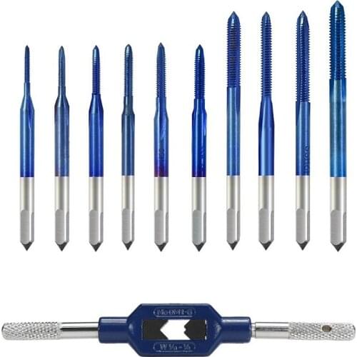 11Pcs Thread Tap with Adjustable Tap Wrench M1-M3.5 HSS 6542 Blue Nano Coating Metric Plug Screw Tap Drill For Bicycle Repair