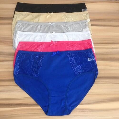 2 Pieces Ladies Cotton Panties Women Briefs Female Mommy Lace Sexy Underwear Plus Size XXXXL Panty Lingerie Culotte Femme Solid