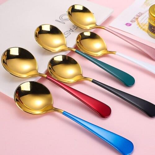 304 Stainless Steel Spoon Titanium Spoon Creative Spoon round Spoon Dessert Mixing Spoon fork spoon knife set silverware Other