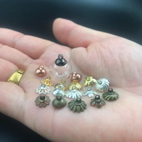 50pcs 14mm clear glass globe bubble metal cap DIY Glass vial pendant glass wishing bottle dome cover charms home wedding decor