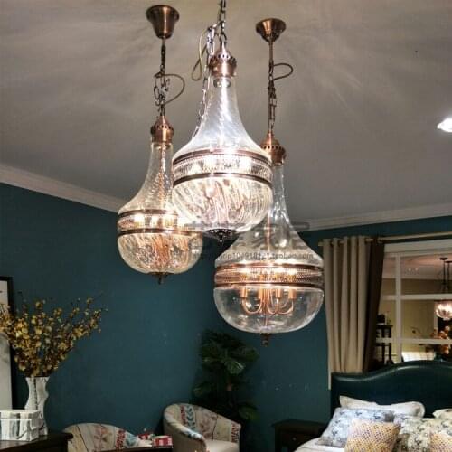 American classical Nordic retro glass pendant light bedroom restaurant dining room hanging light E27