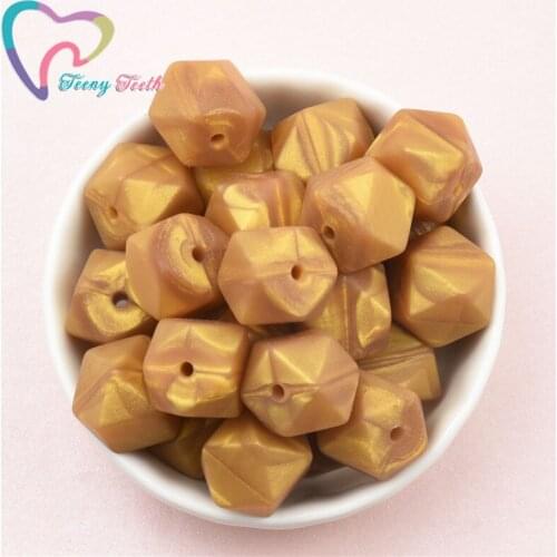 10PCS Metallic Dark Gold Silicone Teething Pacifier Chain Hexagon Loose Beads 14-17MM DIY BPA Free Perle Geometrical Loose Beads