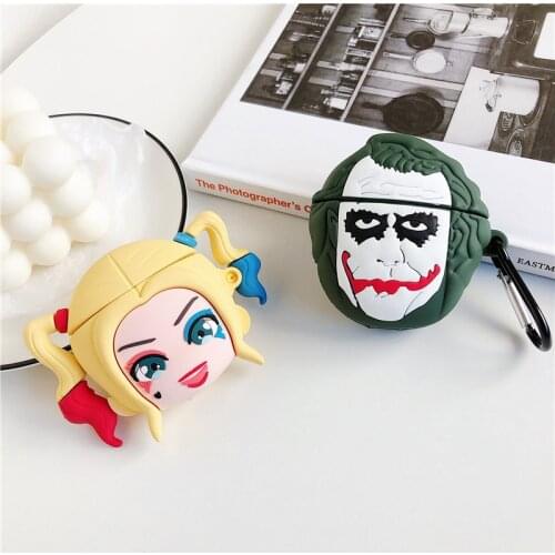 Cartoon Harley and Joker Design Earphone Case with Keychain for Airpods Pro Cute Villains Style Cover for Airpods 1/2