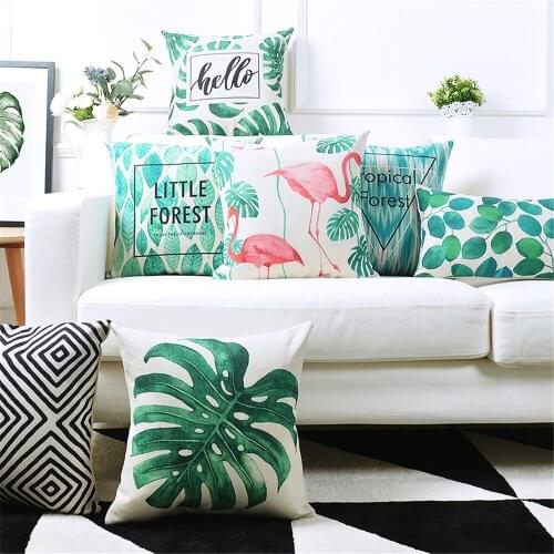 Decorative Throw Pillow Green Leaf Leaves Lumbar Pillow Cushion Cover Plant Leaf Animals Flamingo For Sofa Home