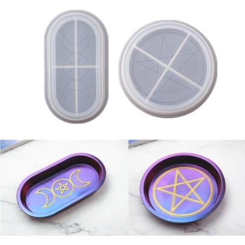 Pentacle Pentagram- Dish Mold Moon Star Candle Tray Box Stroage Resin Molds Triple Moon Goddess Plate Resin Mold Tools