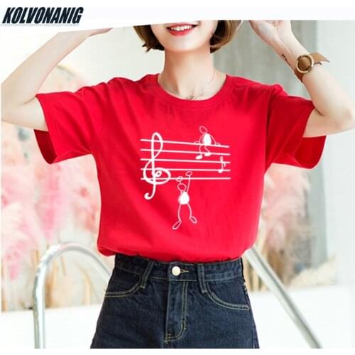 Music Notes Funny Printed T Shirt Women 2019 Summer Short Sleeve Animal T-Shirt Girl Hip Hop Casual Loose Tops Tshirts Harajuku