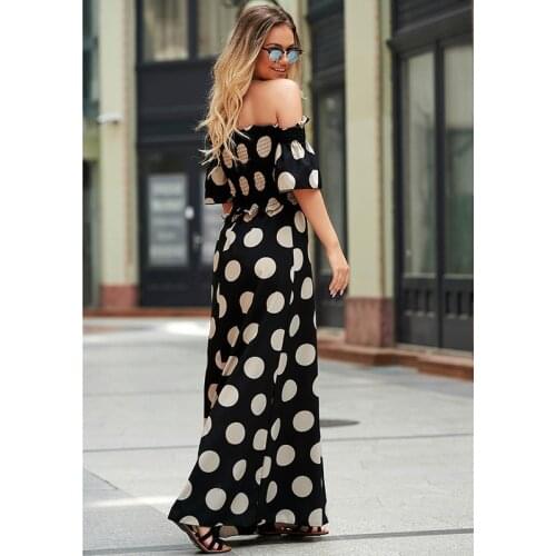 Summer Dress Women Robe Femme Polka Dot Print Strapless Maxi Dresses Slash Neck Y2K Dress For Woman Vestido De Mujer Plus Size