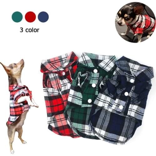 Fashion Pet Shirts British Style Plaid Dog Shirts Cotton Pet Puppy T-Shirt Dog Clothes For Small Medium Dogs Cat French Bulldog
