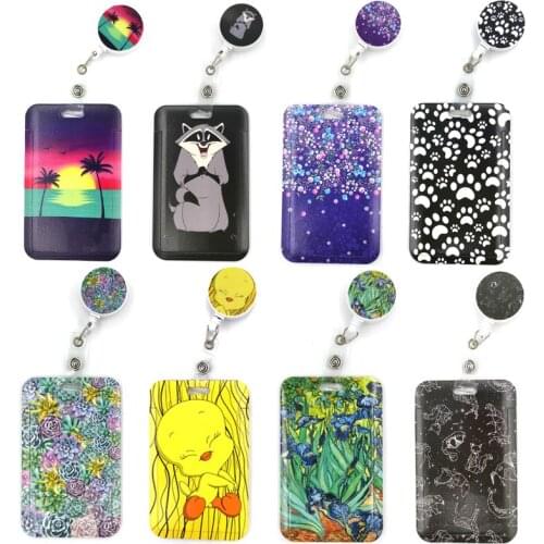 Cartoon Cute Credit Card Holder Lanyard Women Men Kids Student Retractable Badge Reel ID Name Bus Clips Card Badge Holder